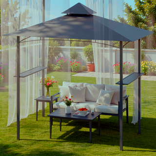 Sunvega Double Roof Grill Gazebo with Weather Resistant Canopy and Storage Shelves