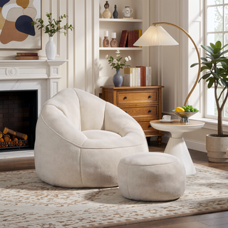 Sunvega High Pressure Foam Bean Bag Sofa Chair with Padded Footrest for Living Room
