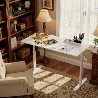 Sunvega Height Adjustable Hand Crank Sit Stand Home Office Desk for Study Room