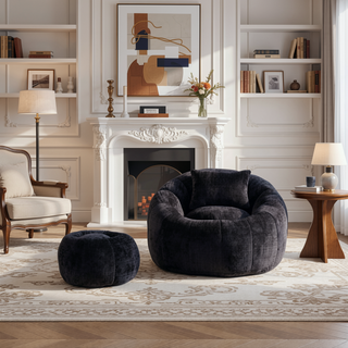 Sunvega Modern Pumpkin Shape Bean Bag Chair with Ottoman for Living Room