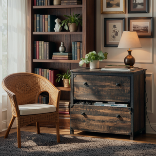 Sunvega Rustic Brown Lateral File Cabinet with Two Spacious Lockable Drawers