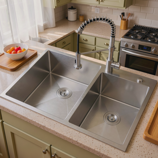 Sunvega 32x19 Inch Overmount Single Bowl Kitchen Sink in Brushed Nickel