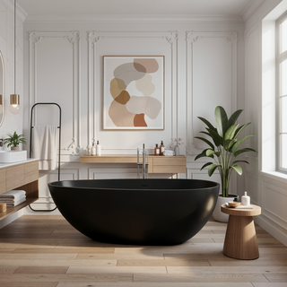 Sunvega Freestanding Solid Surface Soaking Bathtub with Ergonomic Design