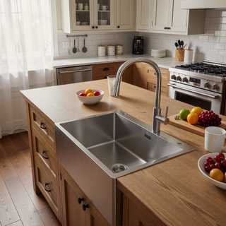 Sunvega 32x19 Inch Overmount Single Bowl Kitchen Sink in Brushed Nickel