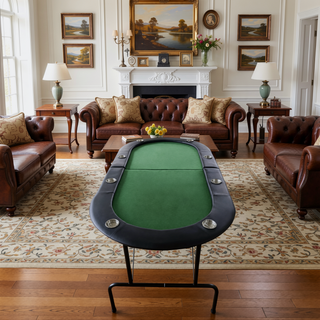 Sunvega 73 Inch Foldable Oval Poker Table with Cup Holders and Padded Rails