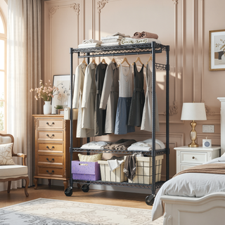 Sunvega Heavy Duty Rolling Garment Rack with Wheels and Adjustable Height for Versatile Use