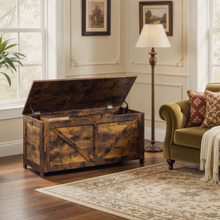Sunvega Extra Long Rustic Brown Storage Chest with U Shaped Pull for Entryway