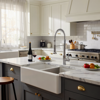 Sunvega 24 Inch White Ceramic Farmhouse Sink with Apron Front