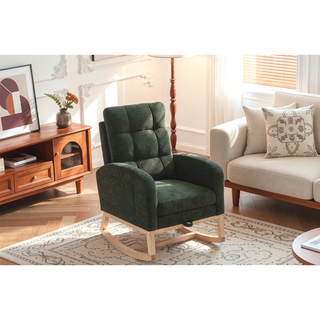 Sunvega Modern Upholstered Nursery Glider Rocking Chair with High Backrest and Side Pocket