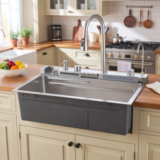 Sunvega 32x19 Inch Overmount Single Bowl Kitchen Sink in Brushed Nickel