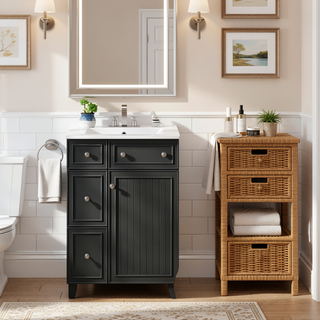 Sunvega 24-Inch Bathroom Vanity Cabinet with Ceramic Sink and Storage