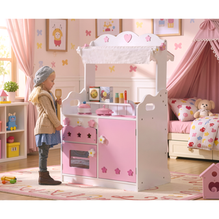 Sunvega Kids 2 In 1 Funnel Pink Pretend Play Kitchen and Market Stall