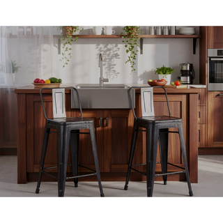 Sunvega Industrial Style Metal Barstools with Bucket Back and Steel Legs Set of 2