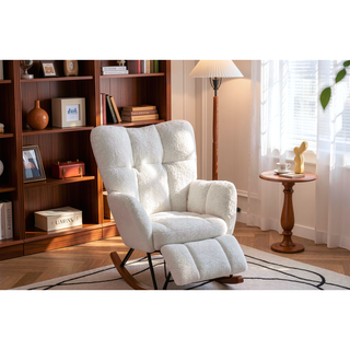 Sunvega Teddy Fabric Rocking Chair with Adjustable Footrest for Living Room