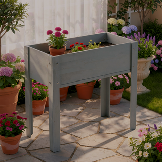 Sunvega Natural Solid Wood Raised Garden Bed with Legs for Outdoor Plants Flowers Fruits Vegetable Herb Growing