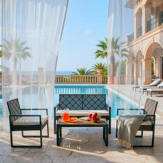 Sunvega Modern Outdoor Patio Furniture Set with Acacia Wood Table and PE Rattan