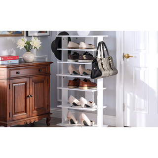 Sunvega 7-Tier Vertical Shoe Storage Organizer with Hooks for Entryway