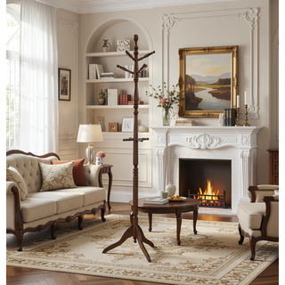 Sunvega Dark Brown Finish 7 Tiers 11 Hooks Solid Wood Coat Rack Stand