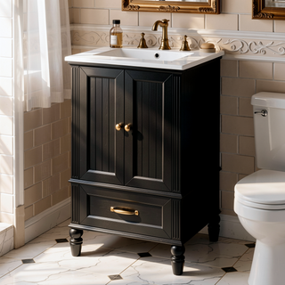 Sunvega 20 Inch Black Bathroom Vanity with Ceramic Sink and Storage Cabinet