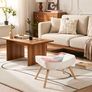 Sunvega Mid Century Patchwork Linen Fabric Rocking Chair with Ottoman for Livingroom Bedroom