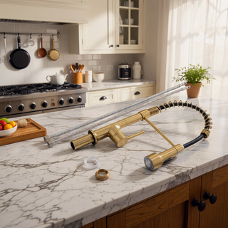 Sunvega Gold Single Handle Pull Down Sprayer Kitchen Sink Faucet
