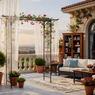 Sunvega Decorative Metal Garden Trellis Arch with Durable Steel Tubing and Elegant Scrollwork