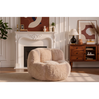 Sunvega Oversized Multicolor Faux Fur Bean Bag Chair with Shredded Sponge Filling