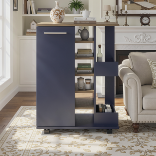 Sunvega Modern Bar Cabinet with Double Side Shelves and Six Central Compartments
