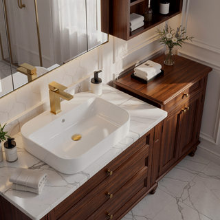 Sunvega White Ceramic Countertop Basin with High-Gloss Stain-Resistant Finish