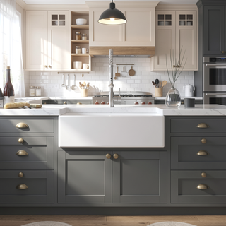 Sunvega 33 Inch White Porcelain Ceramic Farmhouse Kitchen Sink Workstation with Reversible Apron