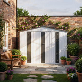 Sunvega All Weather Metal Storage Shed with 2 Lockable Doors for Garden Backyard