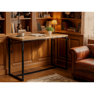 Sunvega Coastal Modern Console Table with Natural Wood Top and Black Metal Legs