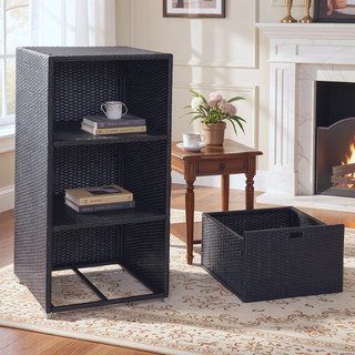 Sunvega Waterproof PE Rattan Wicker Pool Towel Rack with 2 Shelves and Drawer