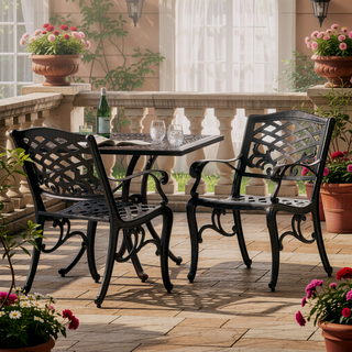 Sunvega Traditional Cast Aluminum Dining Chairs with Floral Accents and Scroll Design Set of 2