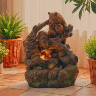 Sunvega Outdoor 4 Tier Faux Stone Waterfall Fountain with LED Lights for Patio