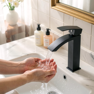 Sunvega Brushed Nickel Single Hole Waterfall Bathroom Sink Faucet with Single Handle