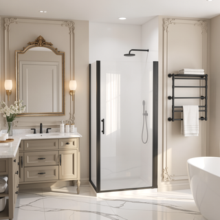 Sunvega 24x72 Inch Brushed Nickel Pivot Shower Door with Half Frame