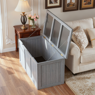 Sunvega 67 Gallon Outdoor Wooden Deck Box with Seat and Table Top