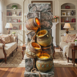 Sunvega Polyresin Indoor Outdoor Fountain with LED Light and Cascading Water