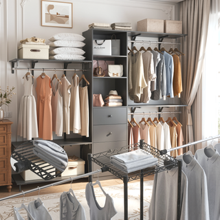 Sunvega High Capacity Wardrobe Rack with 3 Drawers, Shelves & Expandable Hanger Rods