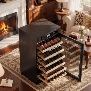 Sunvega Black Wood Wine Cooler with Touch Screen Constant Temperature Control