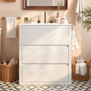 Sunvega Gray Bathroom Vanity with Ceramic Sink and 2 Soft Close Full-Extension Drawers