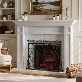 Sunvega Ornate Iron Fireplace Screen with Aged Powder Coated Black Finish
