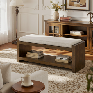 Sunvega Modern Accent Bench with Removable Cushion and Lower Storage Shelf