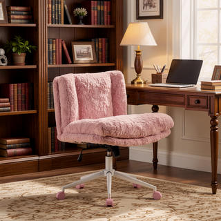 Sunvega Plush Faux Alpaca Fabric Double Cushion Wide 26.4 Inch Office Chair