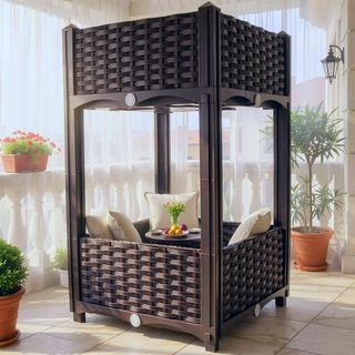 Sunvega Modular Rattan Pattern Raised Garden Planter Box with Self-Draining System