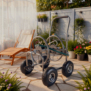 Sunvega 4 Wheel Heavy Duty Water Hose Reel Cart with Storage Basket and Weather Resistant Finish