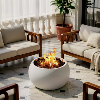 Sunvega White Magnesium Oxide Propane Fire Pit with 40,000 BTU and Lava Rocks