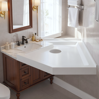 Sunvega 36x36x3.4 Inch White Neo-Angle Corner Shower Base with Center Drain