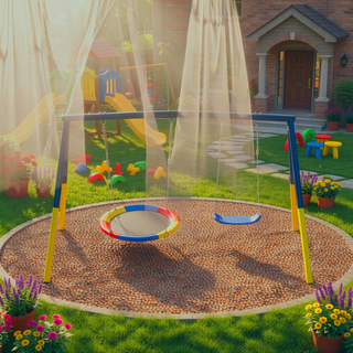 Sunvega Heavy-Duty A-Frame Metal Outdoor Swing Set with Saucer and Belt Swings